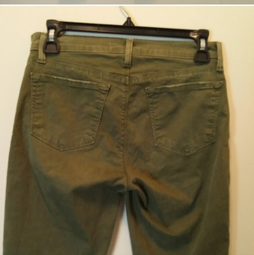 J brand olive green Jungle jeans distressed knees raw edge